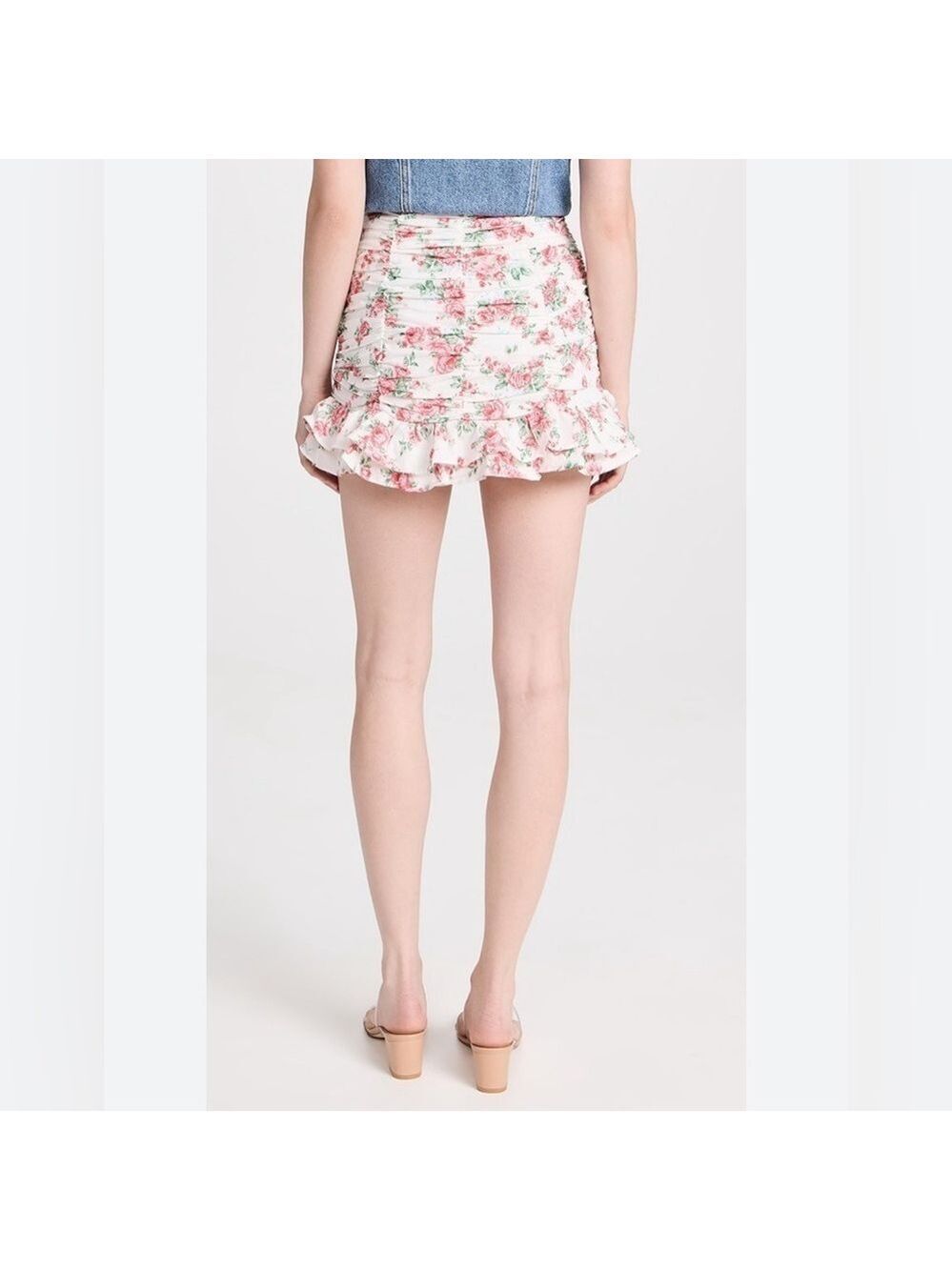 Endless Rose Revolve Linen Ruched Draped Ruffle Hem Mini Skirt - Picture 9 of 16